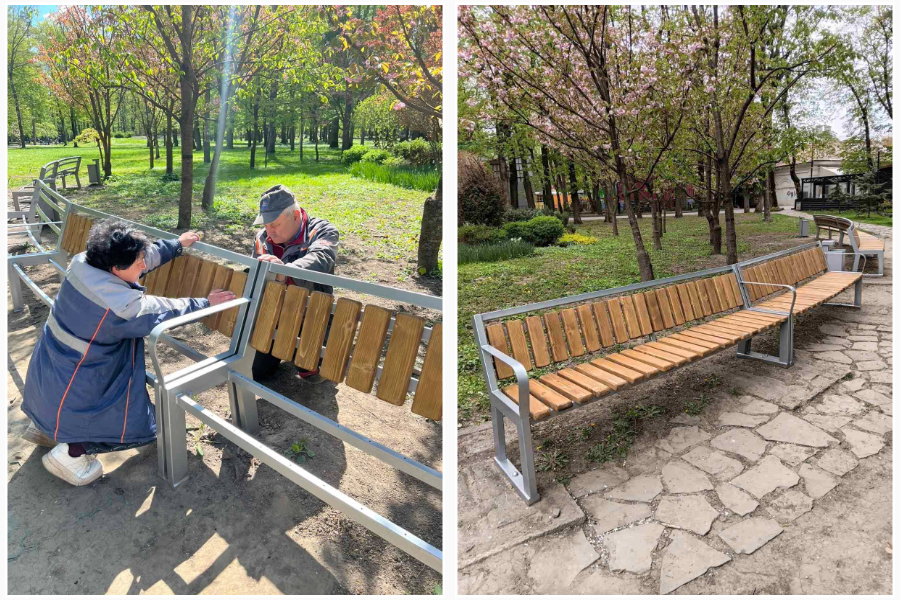 Фото до матеріалу: У парках Івано-Франківська оновлюють лавки та відновлюють вуличні меблі