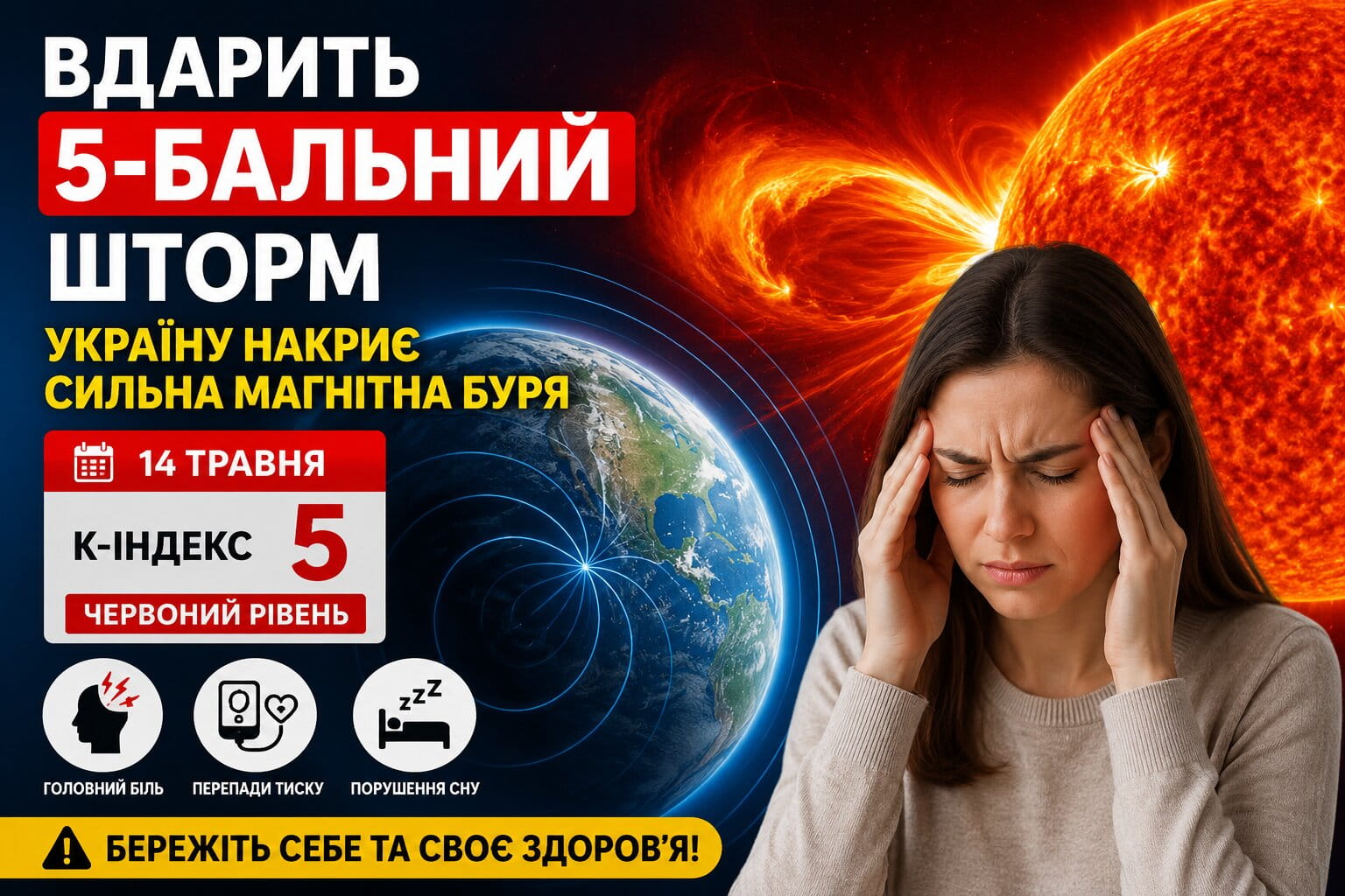 Фото до матеріалу: Магнітна буря 14 травня: на Землю накриє геошторм червоного рівня